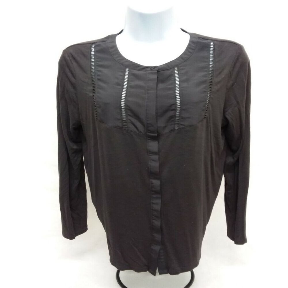 Women's Medium Banana Republic Long Sleeve Solid Black Button-Up Blouse